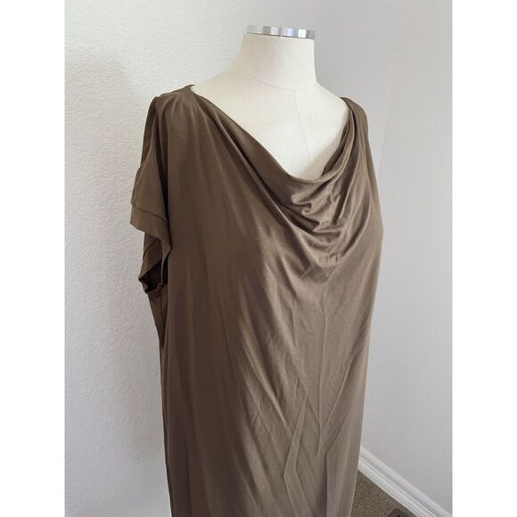 Eileen Fisher M  solid gray cowl draped neckline relaxed casual work layer dress - Picture 2 of 6